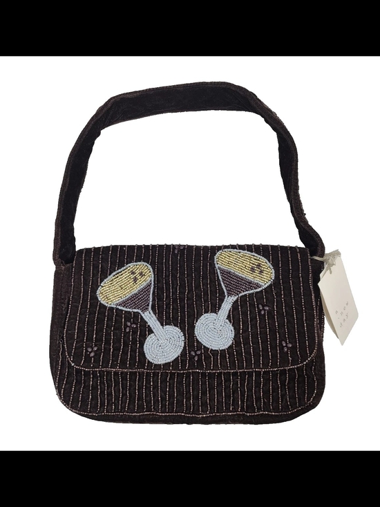a new day Handbags - A New Day-Brown Velvet Beaded Martini Glass Shoulder Bag 